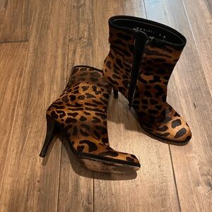 Stuart Weitzman Leopard/Cheetah fur ankle high heel boots.